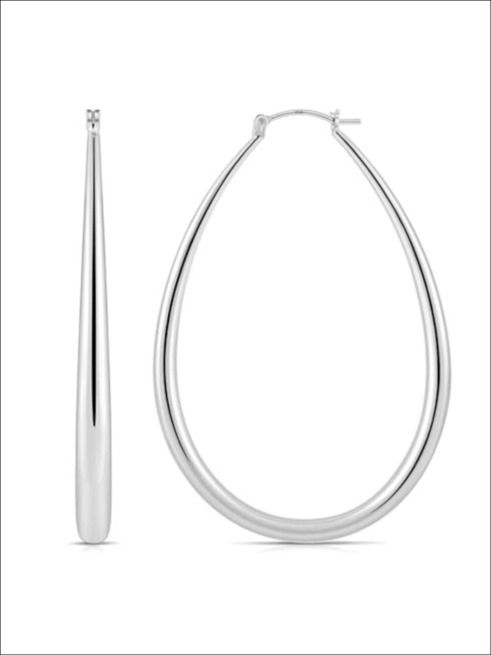 Chunky Oval Hoop Earrings 14K White Gold Plated 2.4 Inch